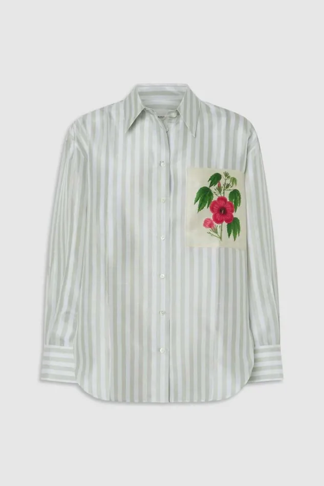 Oroton Verandah Stripe Overshirt Patio Grey Women Tops