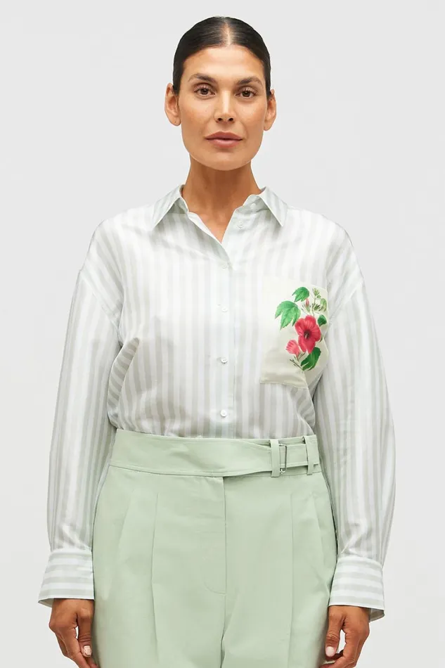 Oroton Verandah Stripe Overshirt Patio Grey Women Tops Oroton Verandah Stripe Overshirt Patio Grey Women Tops