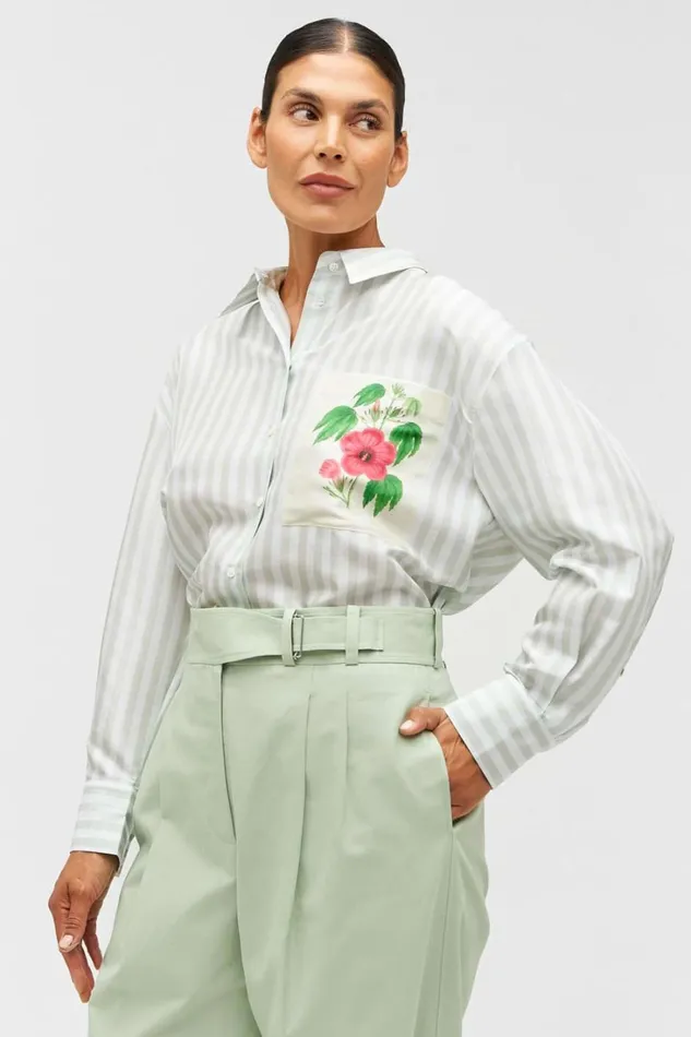 Oroton Verandah Stripe Overshirt Patio Grey Women Tops Oroton Verandah Stripe Overshirt Patio Grey Women Tops