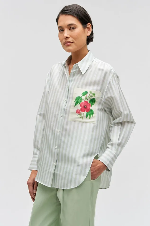 Oroton Verandah Stripe Overshirt Patio Grey Women Tops Oroton Verandah Stripe Overshirt Patio Grey Women Tops