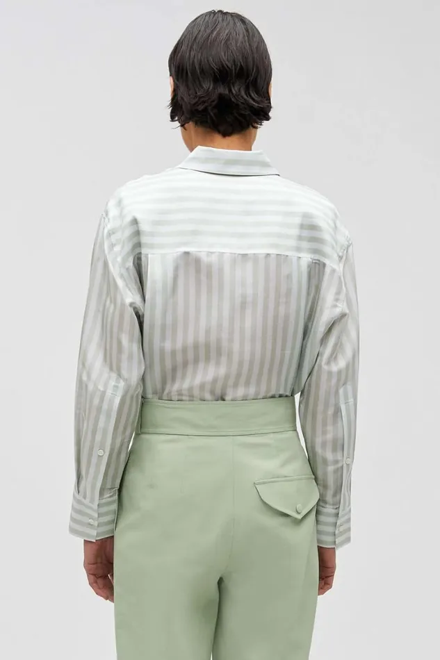 Oroton Verandah Stripe Overshirt Patio Grey Women Tops Oroton Verandah Stripe Overshirt Patio Grey Women Tops