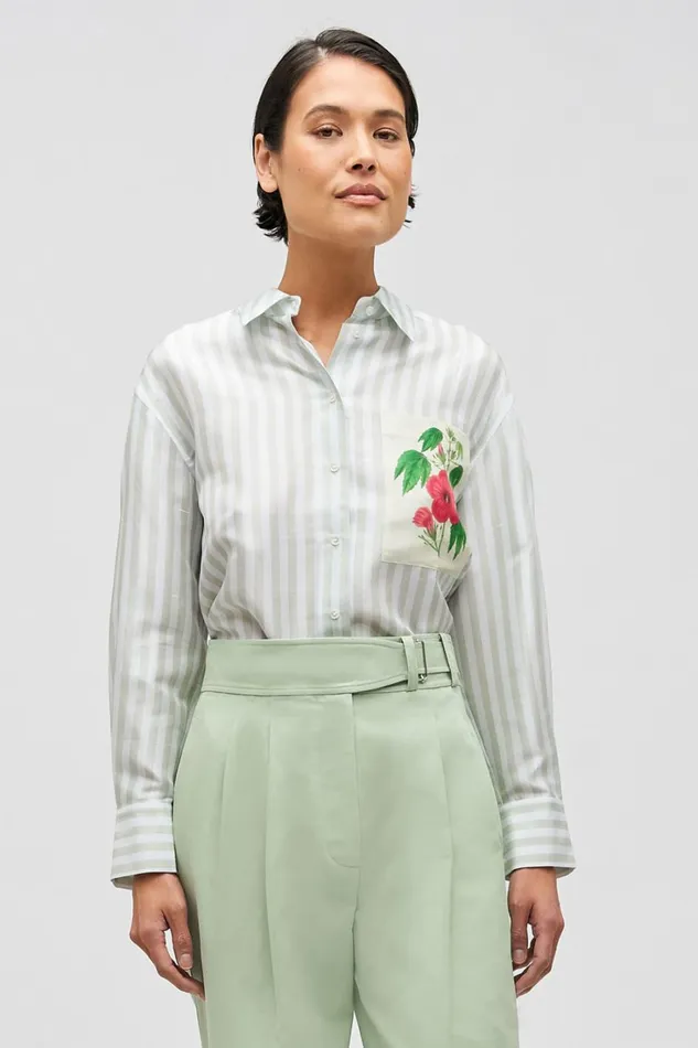 Oroton Verandah Stripe Overshirt Patio Grey Women Tops Oroton Verandah Stripe Overshirt Patio Grey Women Tops