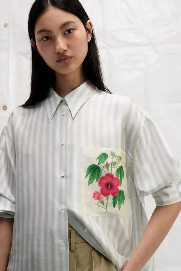 Oroton Verandah Stripe Overshirt Patio Grey Women Tops Oroton Verandah Stripe Overshirt Patio Grey Women Tops