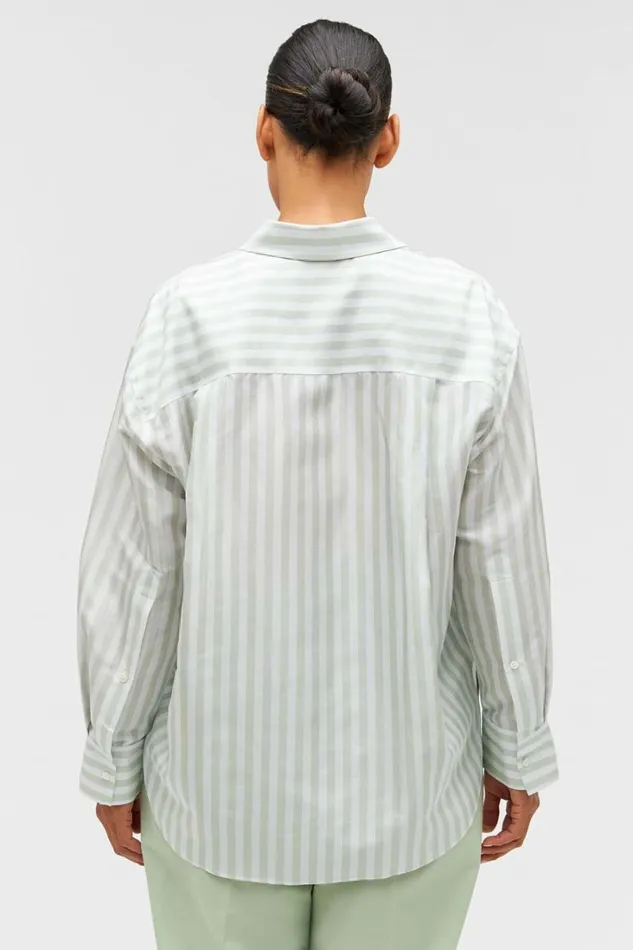 Oroton Verandah Stripe Overshirt Patio Grey Women Tops Oroton Verandah Stripe Overshirt Patio Grey Women Tops