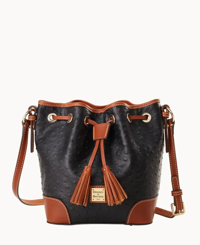 Ostrich Crossbody Drawstring Black Woman Dooney and Bourke Crossbodies