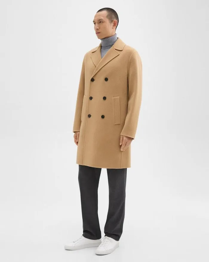 Outerwear Men Theory DoubleBreasted Coat In DoubleFace WoolCashmere New Camel
