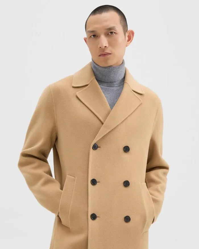 Outerwear Men Theory DoubleBreasted Coat In DoubleFace WoolCashmere New Camel