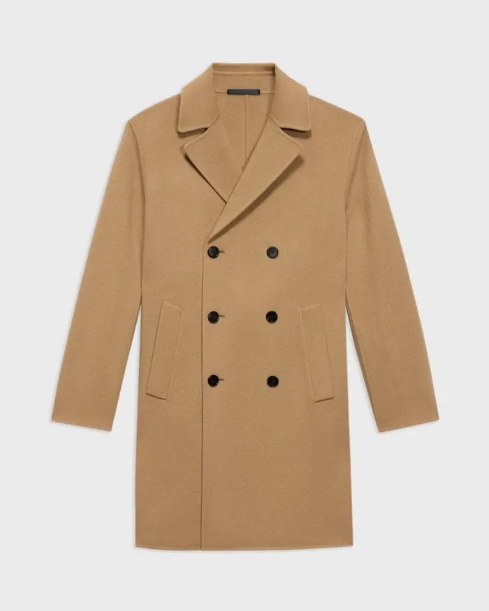 Outerwear Men Theory DoubleBreasted Coat In DoubleFace WoolCashmere New Camel