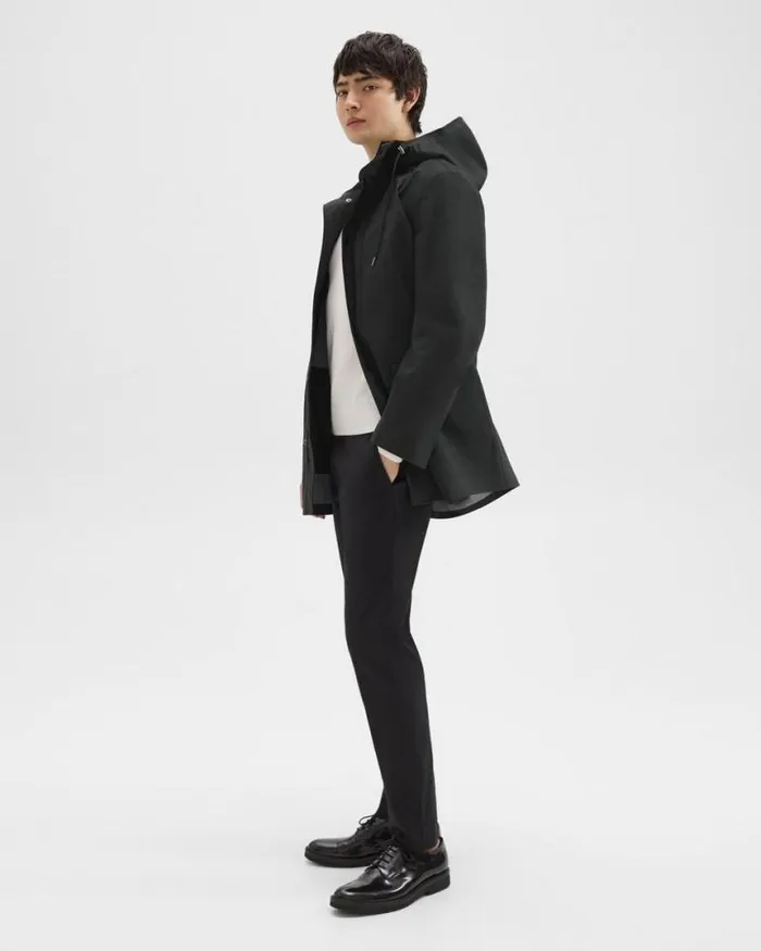 Outerwear Men Theory Hooded Raincoat In Poplin Black Outerwear Men Theory Hooded Raincoat In Poplin Black