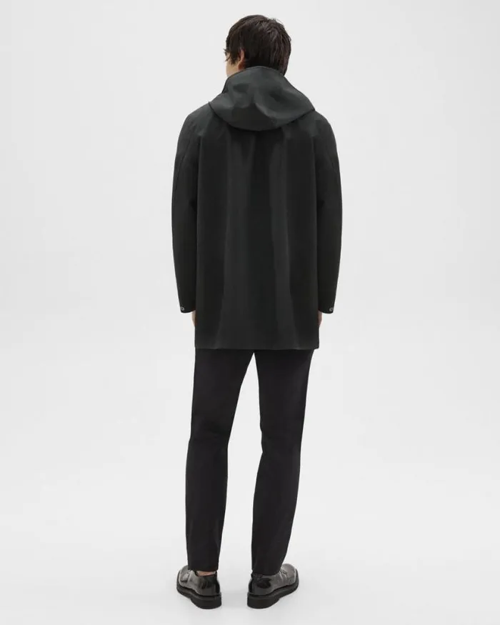 Outerwear Men Theory Hooded Raincoat In Poplin Black Outerwear Men Theory Hooded Raincoat In Poplin Black