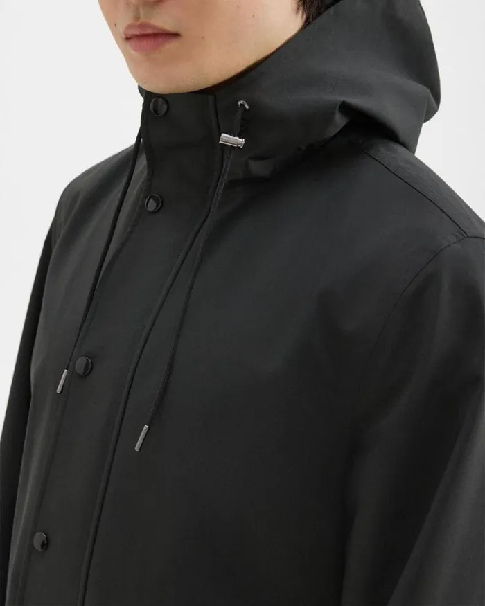 Outerwear Men Theory Hooded Raincoat In Poplin Black Outerwear Men Theory Hooded Raincoat In Poplin Black