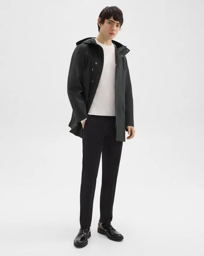Outerwear Men Theory Hooded Raincoat In Poplin Black Outerwear Men Theory Hooded Raincoat In Poplin Black