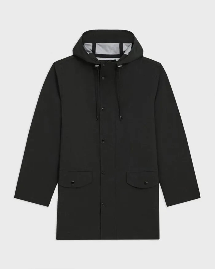 Outerwear Men Theory Hooded Raincoat In Poplin Black Outerwear Men Theory Hooded Raincoat In Poplin Black
