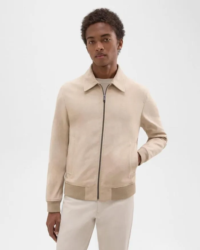 Outerwear Men Theory Wyatt Zip Jacket In Suede Sand