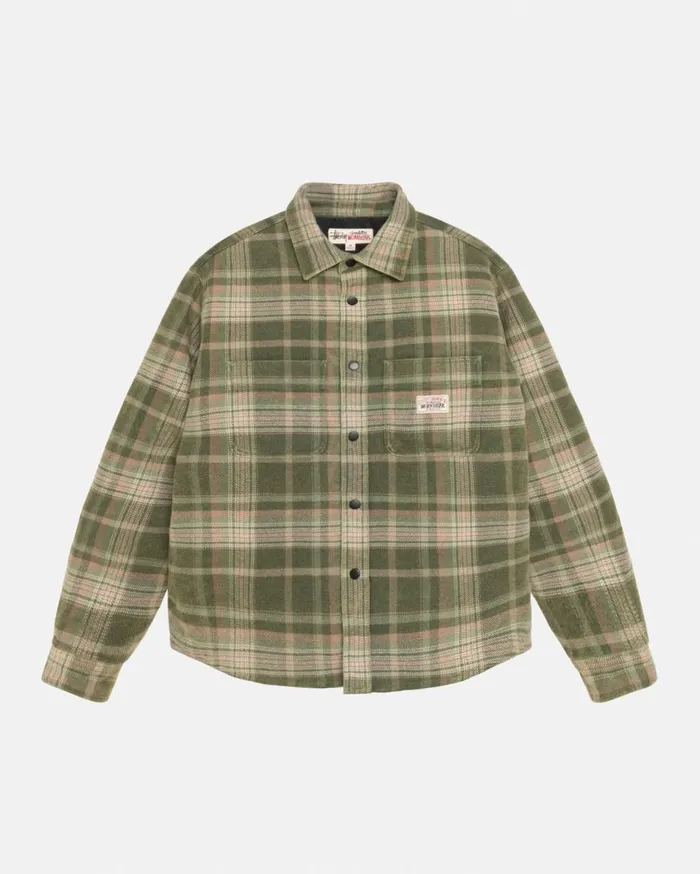 Outerwear MenWomen Stussy HEAVY WASHED PLAID SHIRT Green
