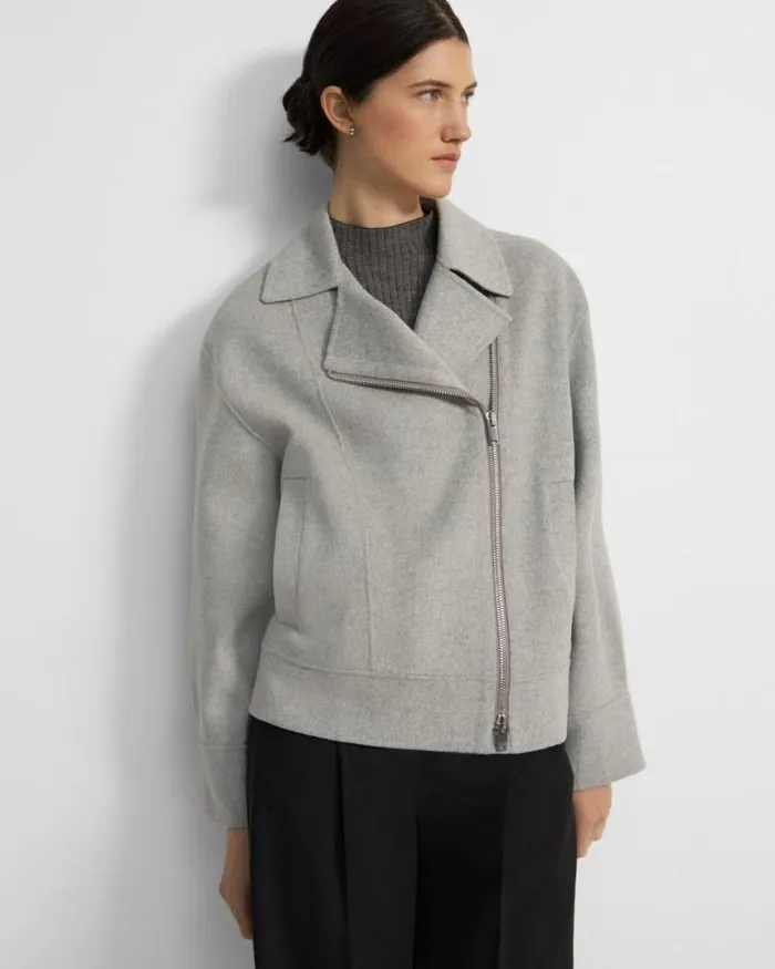 Outerwear Women Theory Oversized Moto Jacket In DoubleFace WoolCashmere Melange Grey Outerwear Women Theory Oversized Moto Jacket In DoubleFace WoolCashmere Melange Grey