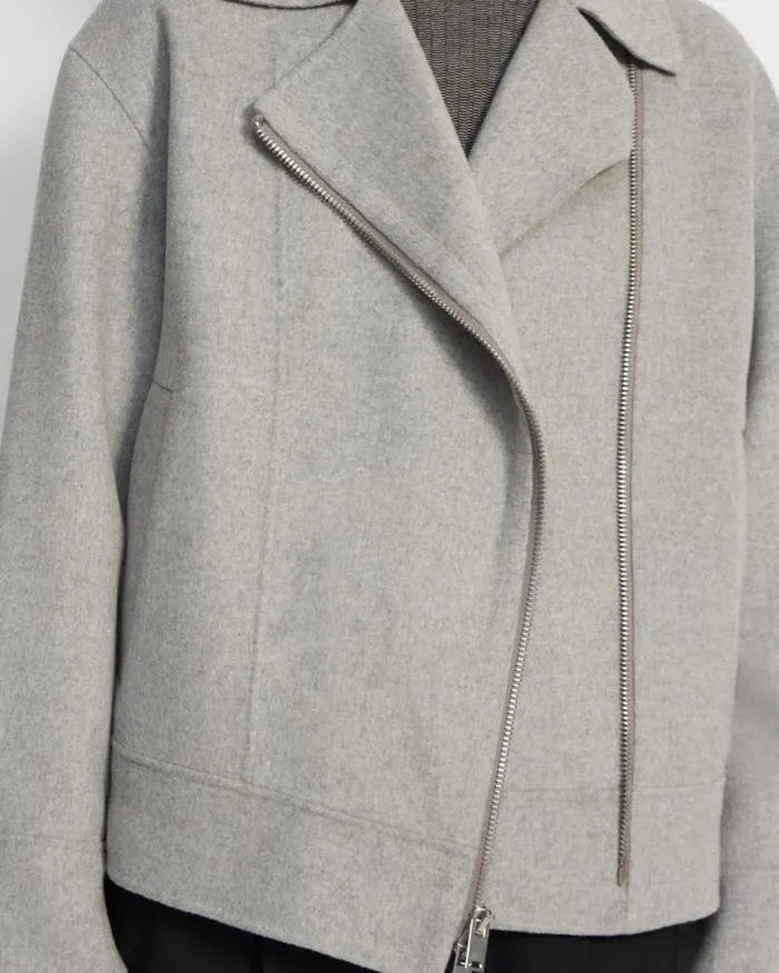 Outerwear Women Theory Oversized Moto Jacket In DoubleFace WoolCashmere Melange Grey