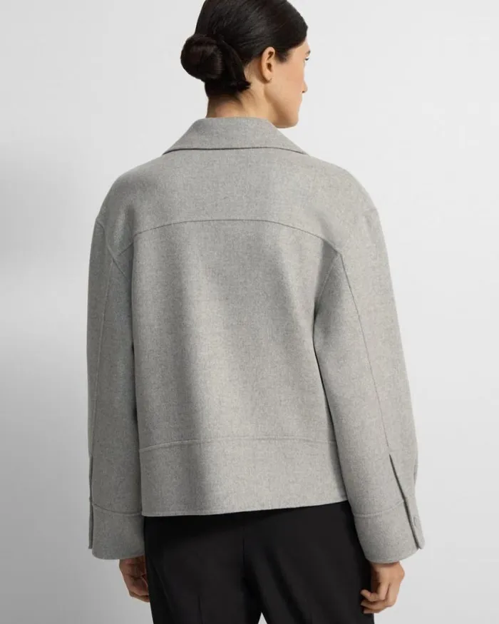 Outerwear Women Theory Oversized Moto Jacket In DoubleFace WoolCashmere Melange Grey