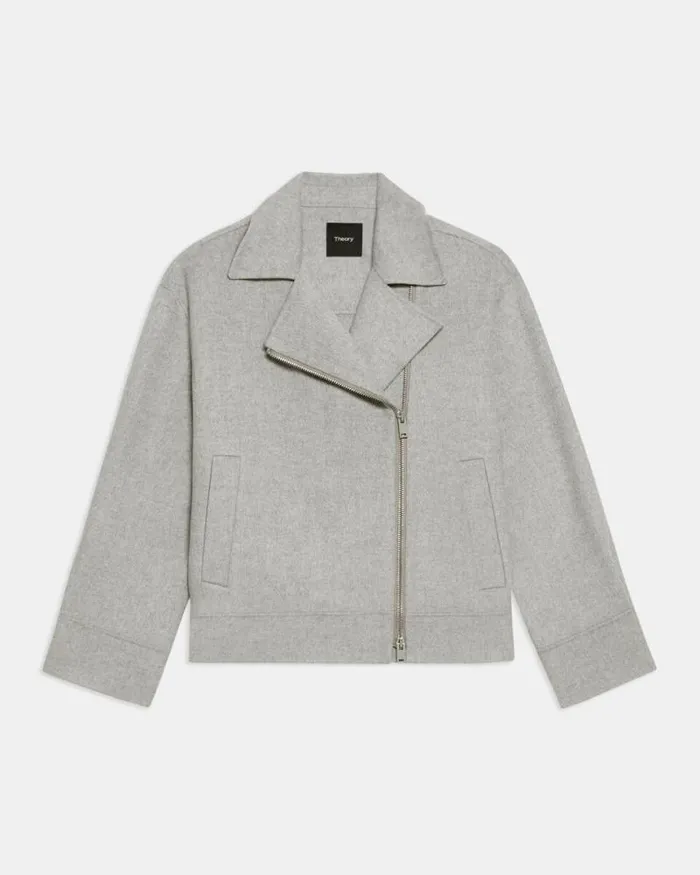 Outerwear Women Theory Oversized Moto Jacket In DoubleFace WoolCashmere Melange Grey