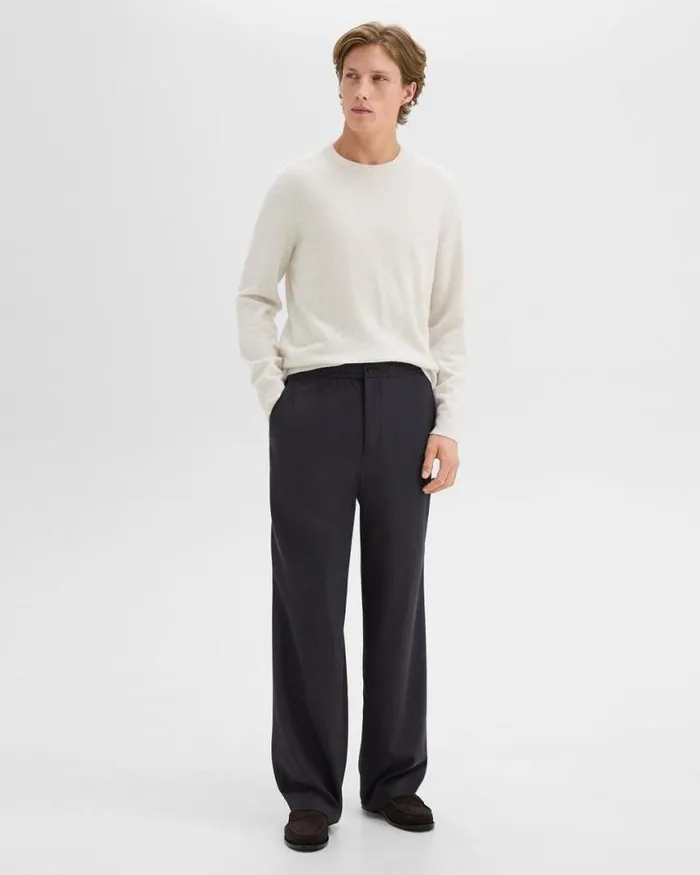 Pants Men Theory WideLeg Drawstring Pant In Stretch Flannel Dark Navy