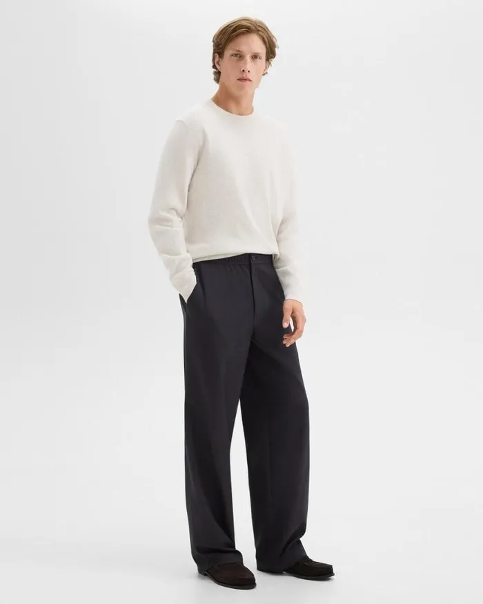 Pants Men Theory WideLeg Drawstring Pant In Stretch Flannel Dark Navy Pants Men Theory WideLeg Drawstring Pant In Stretch Flannel Dark Navy