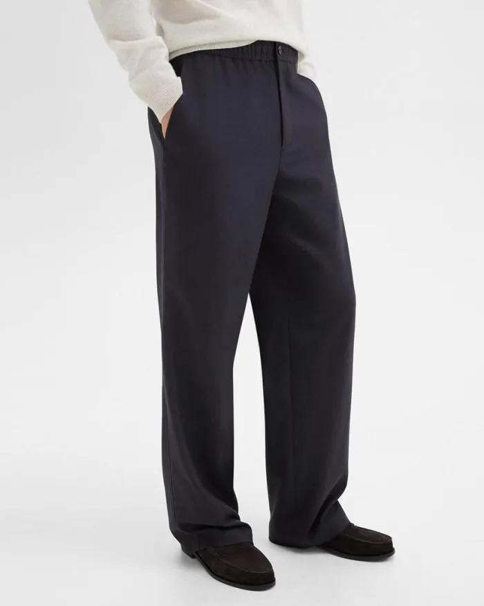 Pants Men Theory WideLeg Drawstring Pant In Stretch Flannel Dark Navy Pants Men Theory WideLeg Drawstring Pant In Stretch Flannel Dark Navy