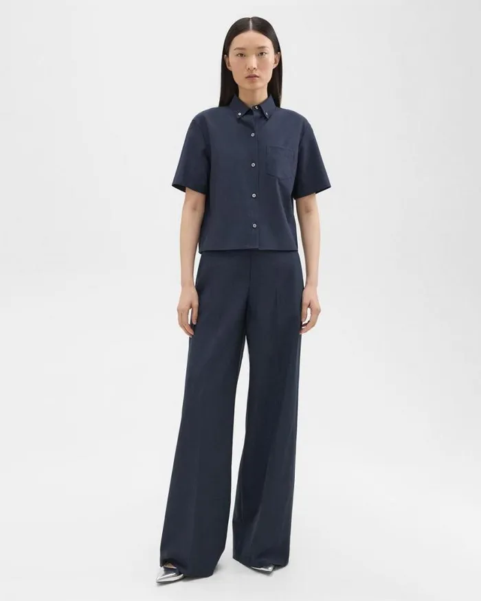 Pants Women Theory HighWaist WideLeg Pant In Good Wool Nocturne Navy
