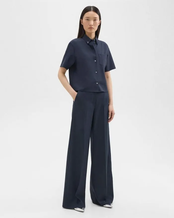 Pants Women Theory HighWaist WideLeg Pant In Good Wool Nocturne Navy