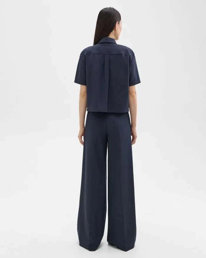 Pants Women Theory HighWaist WideLeg Pant In Good Wool Nocturne Navy