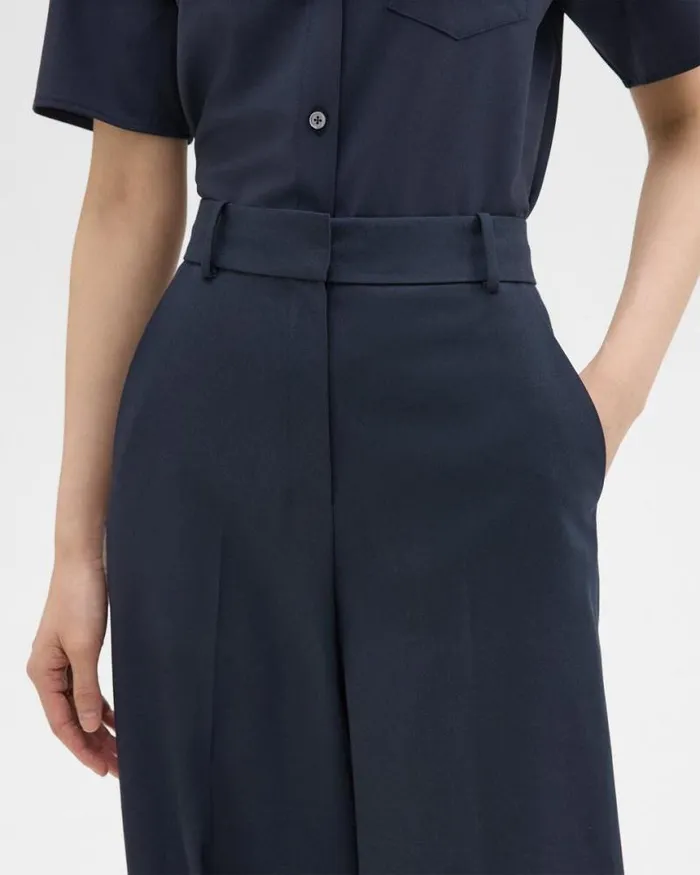Pants Women Theory HighWaist WideLeg Pant In Good Wool Nocturne Navy