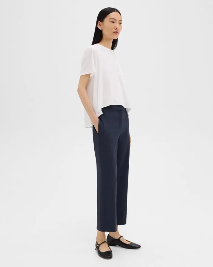 Pants Women Theory Kick Pant In Stretch Cotton Nocturne Navy