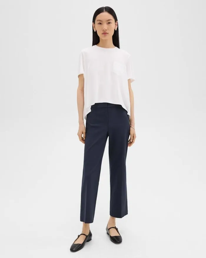 Pants Women Theory Kick Pant In Stretch Cotton Nocturne Navy Pants Women Theory Kick Pant In Stretch Cotton Nocturne Navy