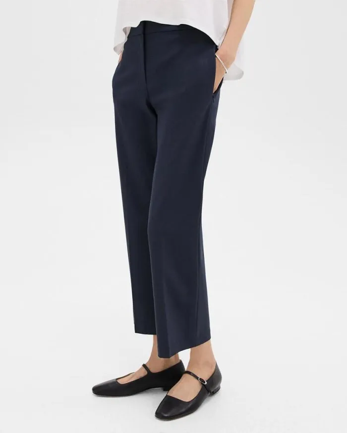 Pants Women Theory Kick Pant In Stretch Cotton Nocturne Navy Pants Women Theory Kick Pant In Stretch Cotton Nocturne Navy
