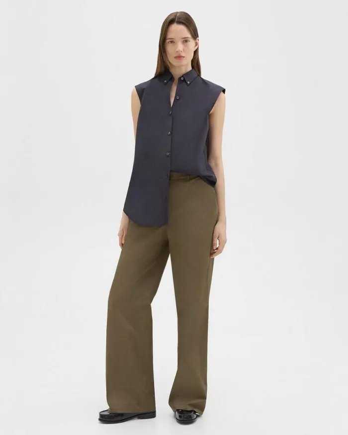 Pants Women Theory StraightLeg Pant In Organic Cotton Dark Olive