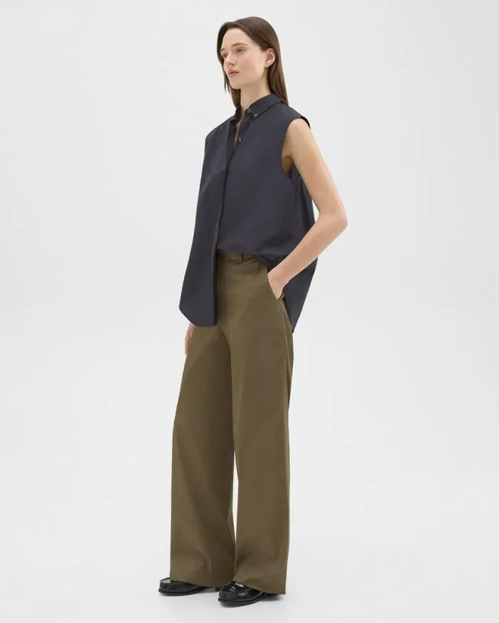Pants Women Theory StraightLeg Pant In Organic Cotton Dark Olive Pants Women Theory StraightLeg Pant In Organic Cotton Dark Olive