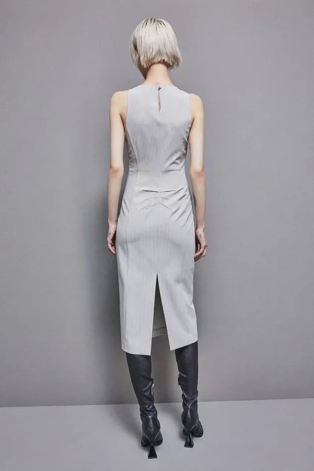 Patrizia Pepe Dresses Pinstripe Crew Neck Midi Sheath Dress Grey 8211 Women