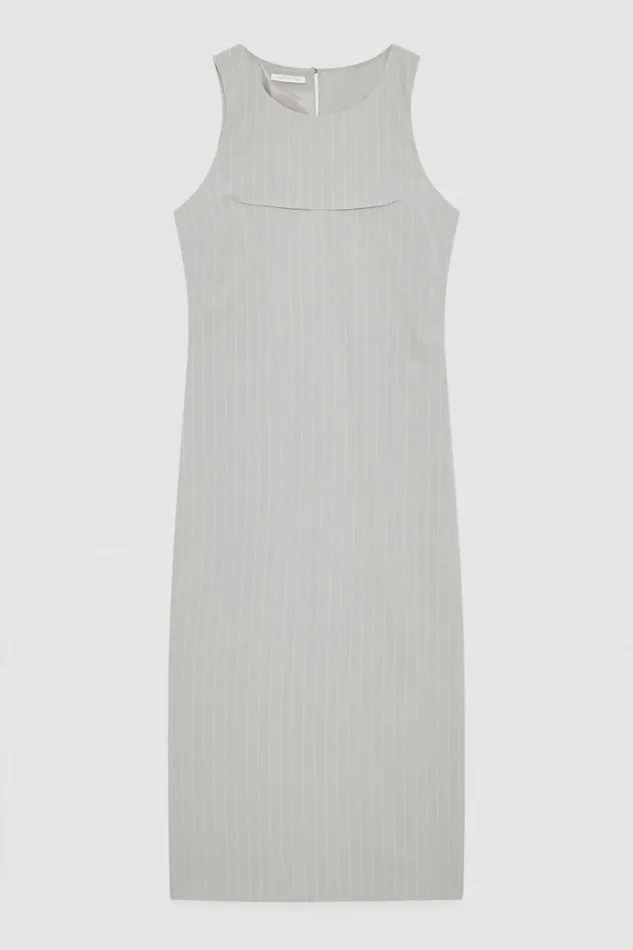 Patrizia Pepe Dresses Pinstripe Crew Neck Midi Sheath Dress Grey 8211 Women