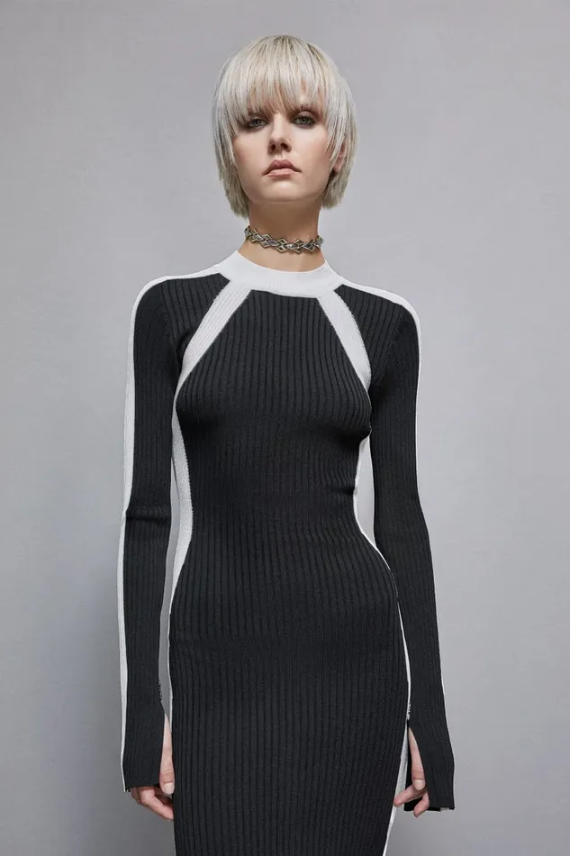 Patrizia Pepe Dresses Ribbed Viscose Blend Dress Black 8211 Women