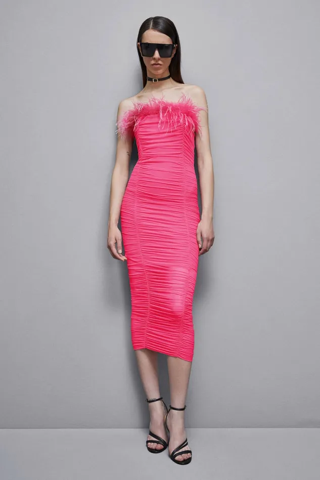 Patrizia Pepe Dresses Tulle And Jersey Midi Dress With Feathers Pink 8211 Women