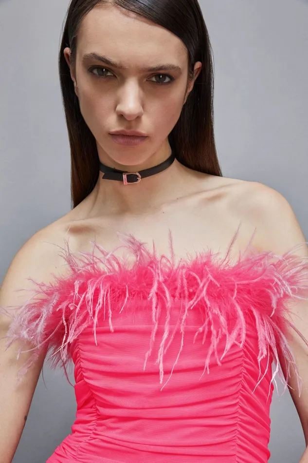 Patrizia Pepe Dresses Tulle And Jersey Midi Dress With Feathers Pink 8211 Women