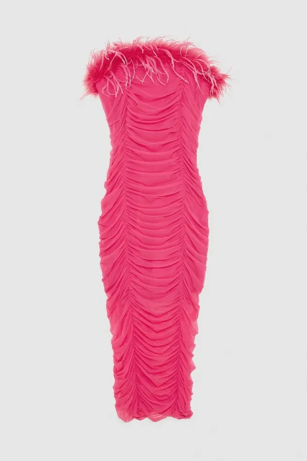 Patrizia Pepe Dresses Tulle And Jersey Midi Dress With Feathers Pink 8211 Women