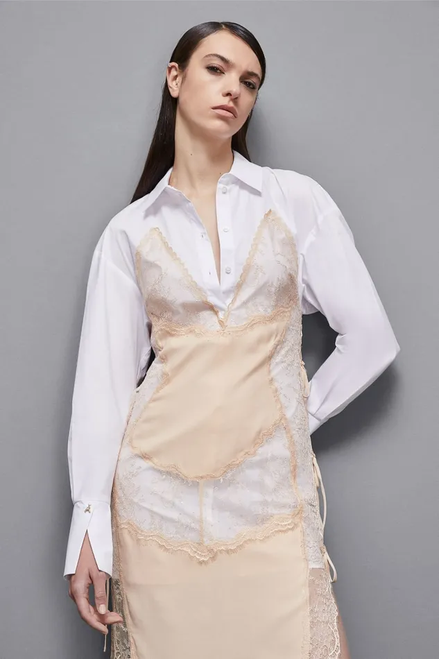 Patrizia Pepe Dresses Viscose Satin Shirt Dress Beige 8211 Women