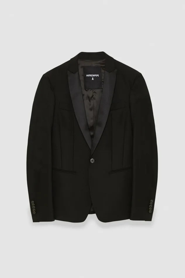 Patrizia Pepe Jackets OneButton Tuxedo Jacket In Cool Wool Black 8211 Men