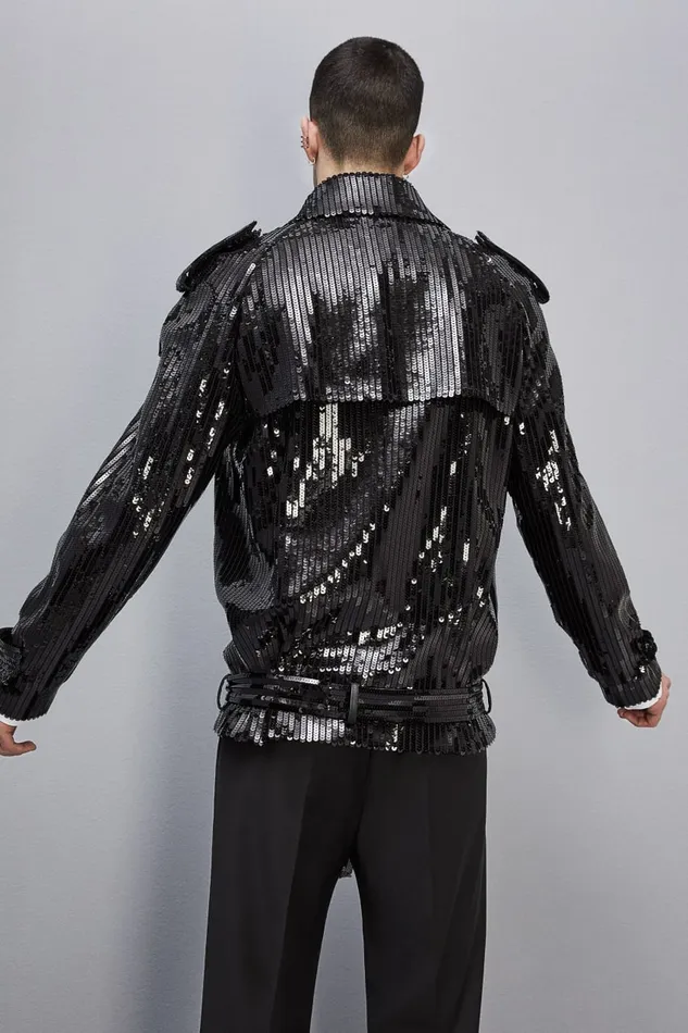 Patrizia Pepe Jackets Short Sequin TrenchEffect Jacket Black 8211 Men