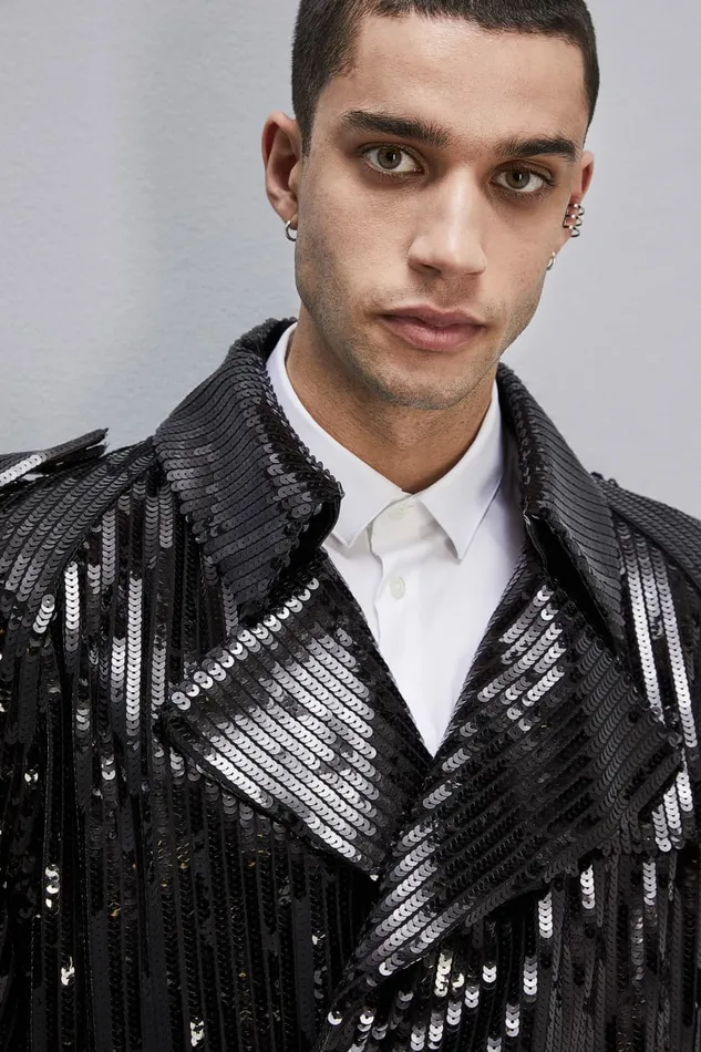Patrizia Pepe Jackets Short Sequin TrenchEffect Jacket Black 8211 Men