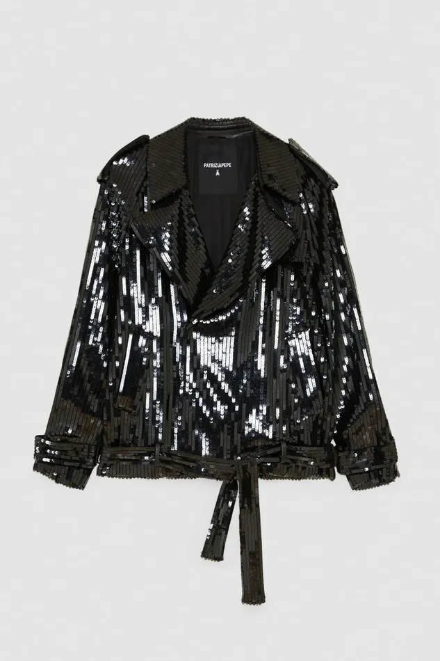 Patrizia Pepe Jackets Short Sequin TrenchEffect Jacket Black 8211 Men