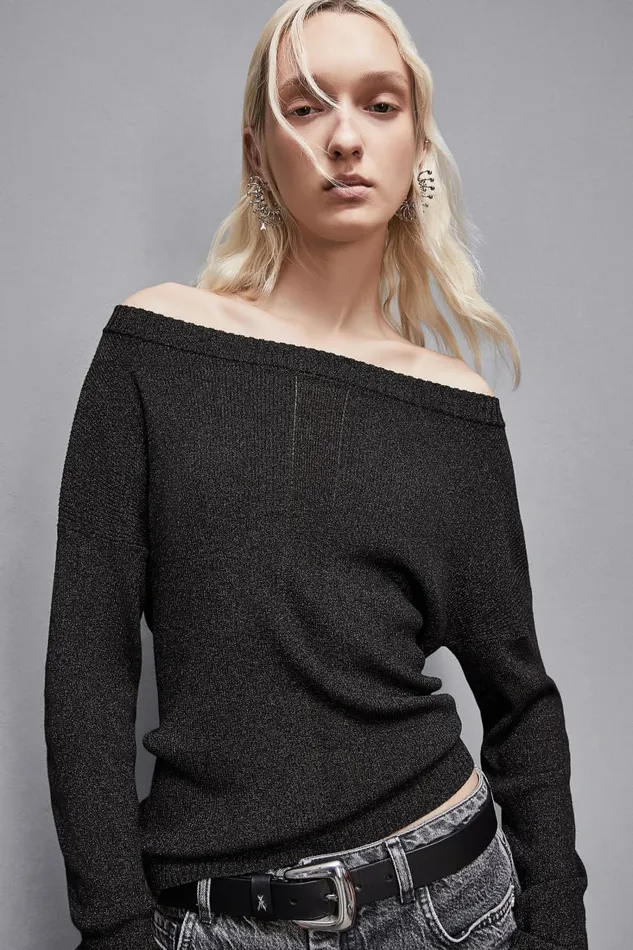 Patrizia Pepe Knitwear Essential Lurex Ribbed Sweater Black 8211 Women