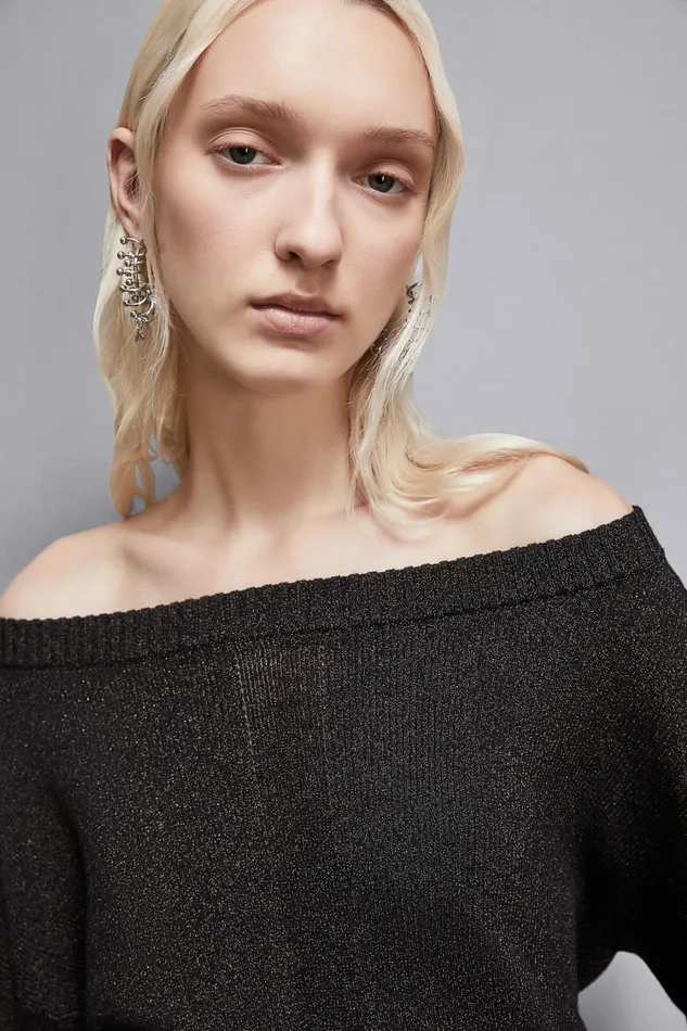 Patrizia Pepe Knitwear Essential Lurex Ribbed Sweater Black 8211 Women