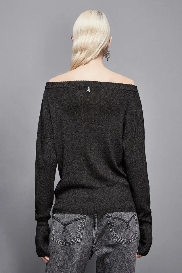 Patrizia Pepe Knitwear Essential Lurex Ribbed Sweater Black 8211 Women