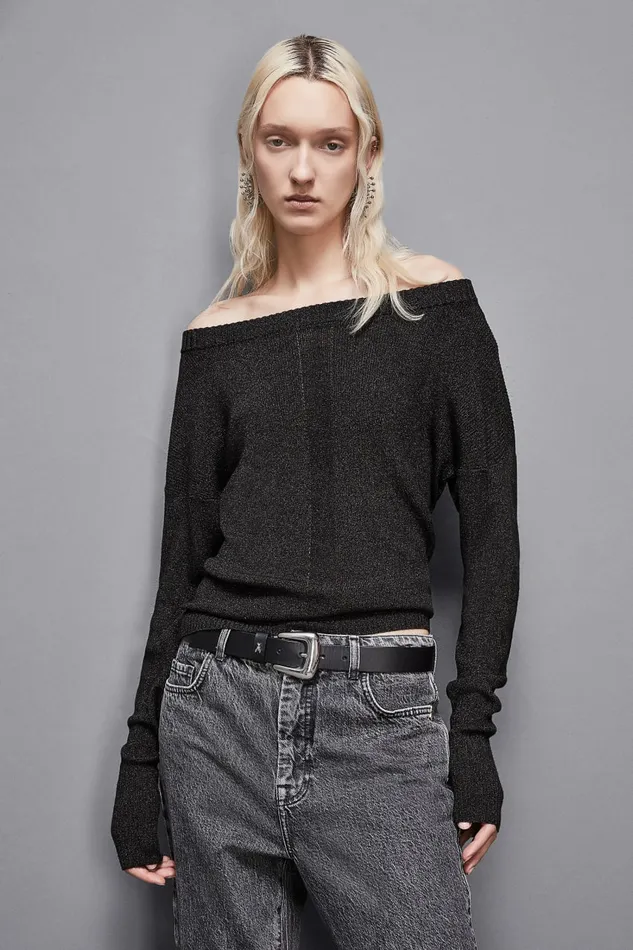 Patrizia Pepe Knitwear Essential Lurex Ribbed Sweater Black 8211 Women